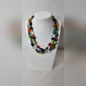 ​Chunky Multi-Gemstone Necklace & Bracelet Set Two Strand Turquoise Jasper Agate